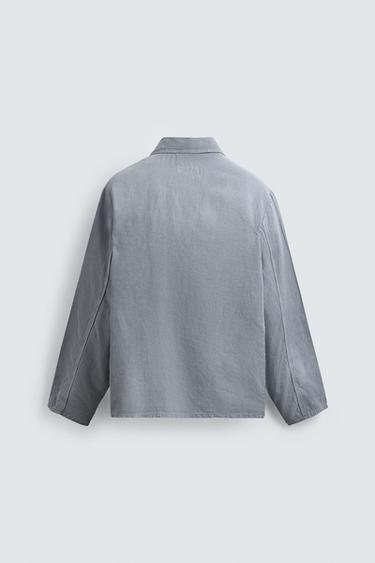 RELAXED FIT COTTON/LINEN OVERSHIRT - Blue by Zara - Image 7