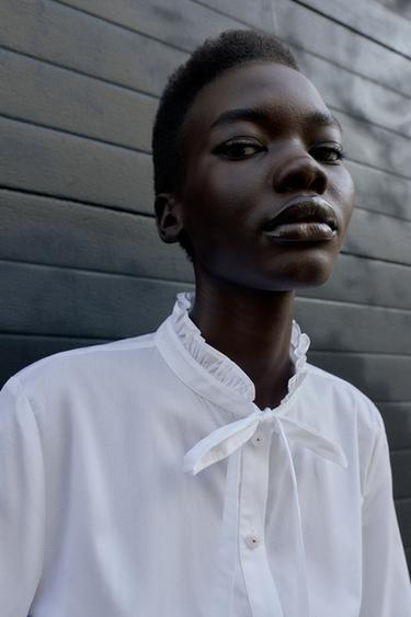 CHEMISE PEPLUM EN POPELINE À NŒUD - Blanc de Zara - Image 2
