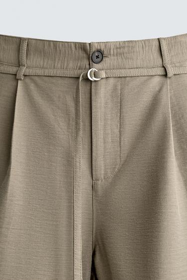 BERMUDA RELAXED FIT À PLIS ET CEINTURE - Marron clair de Zara - Image 8