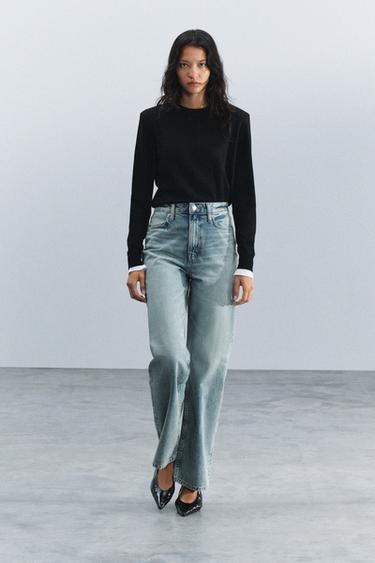 Zara ZW COLLECTION 高腰直筒版型牛仔褲 - 藍色