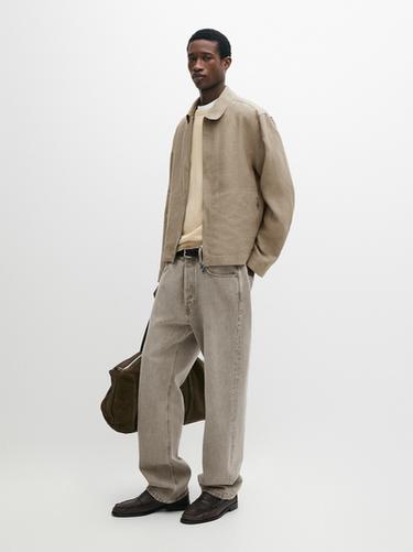 Zara 100% linen jacket with collar detail - taupe brown