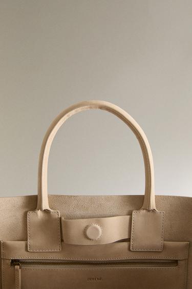 NUBUCK LEATHER TOTE BAG - Ecru White by Zara - Image 3