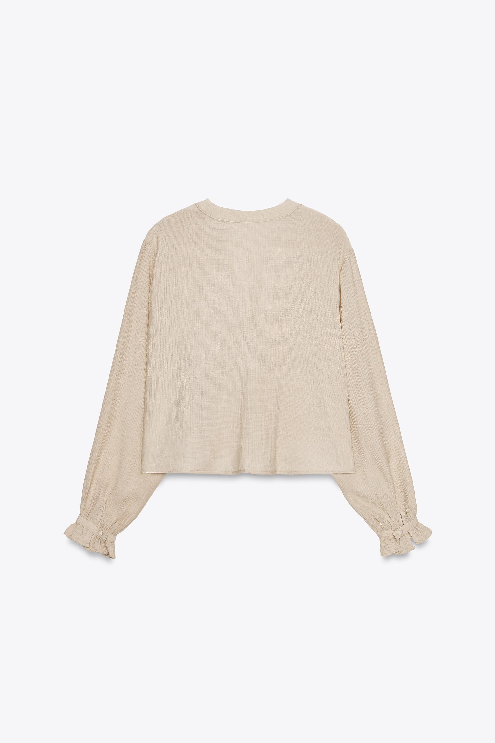 SHORT BLOUSE WITH CUTWORK EMBROIDERY - Sand | ZARA UAE