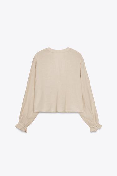 SHORT BLOUSE WITH CUTWORK EMBROIDERY - Sand by Zara - Image 5