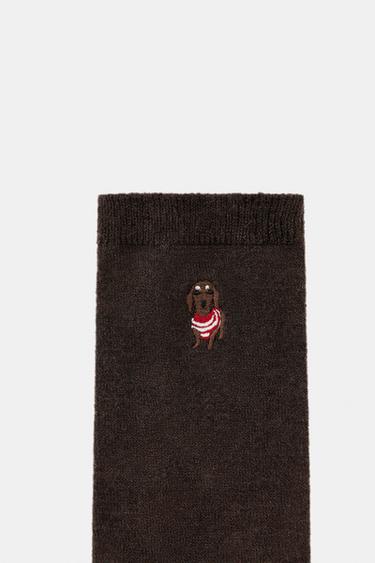PLAIN SOCKS WITH DACHSHUND EMBROIDERY - Brown by Zara - Image 3