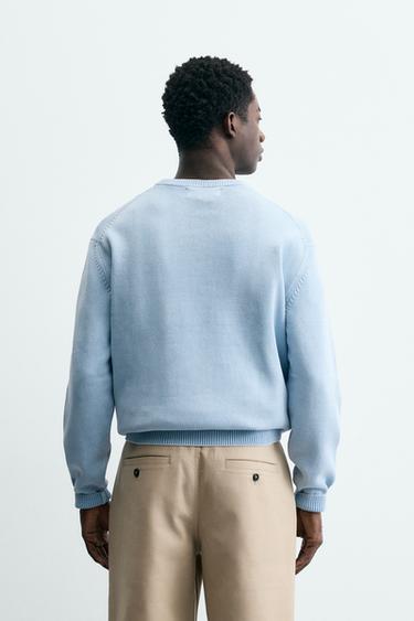 WASHED COTTON TEXTURED JUMPER - Faded sky blue by Zara - Image 2