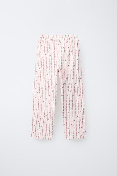 6-14 YEARS/ CHERRY AND FLOWER PRINT SHIRT AND TROUSERS PYJAMAS - Ecru by Zara - Image 3