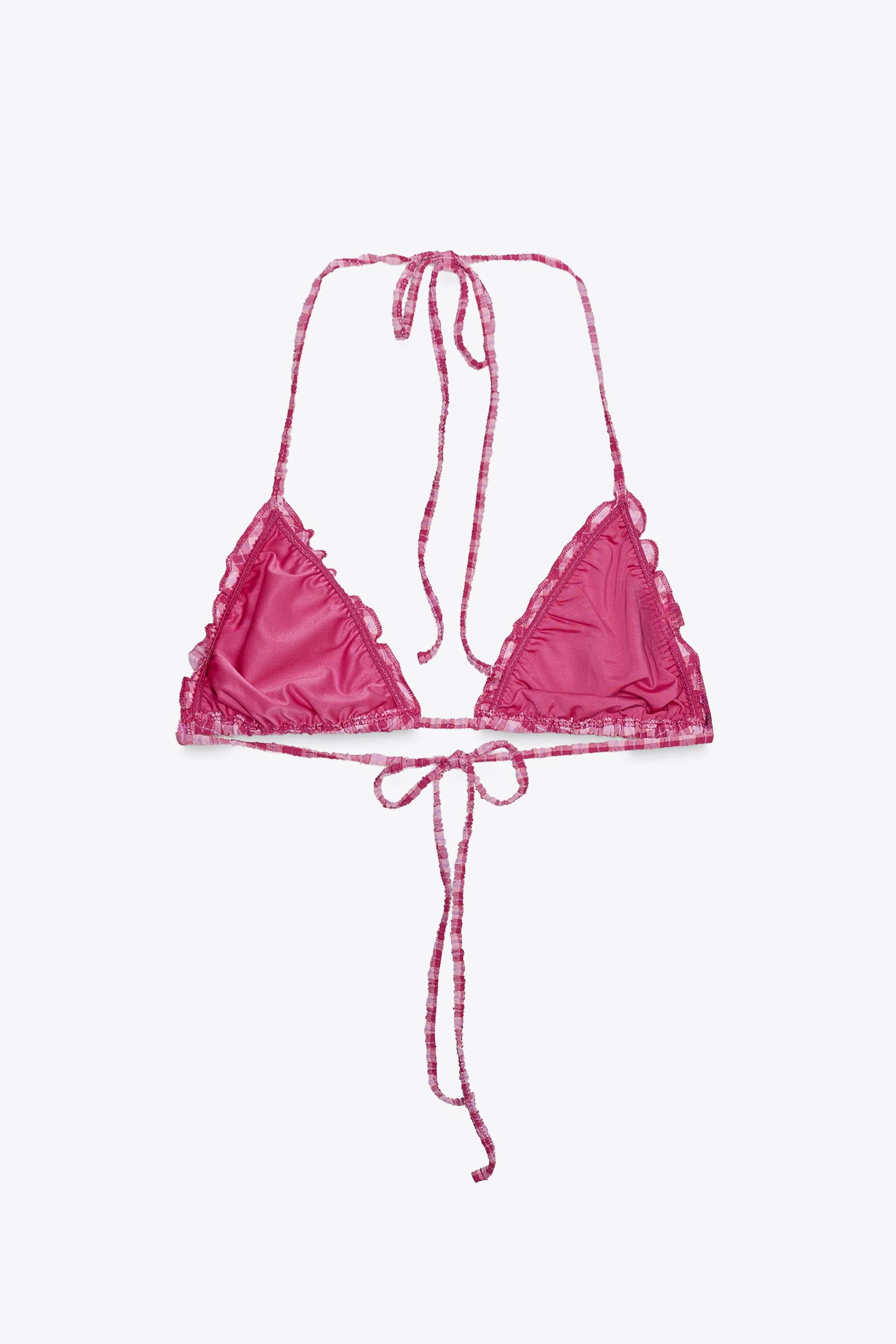 ZARA チェック柄トライアングルビキニトップ 2910/206 CHECKERED TRIANGLE BIKINI TOP - Pink | ZARA United States