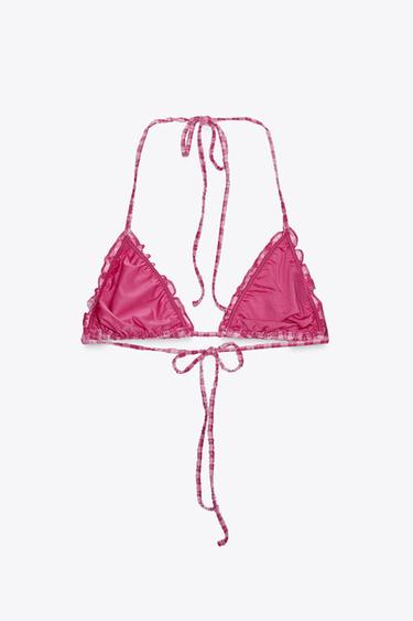 HAUT DE BIKINI TRIANGLE À CARREAUX - Rose de Zara - Image 5