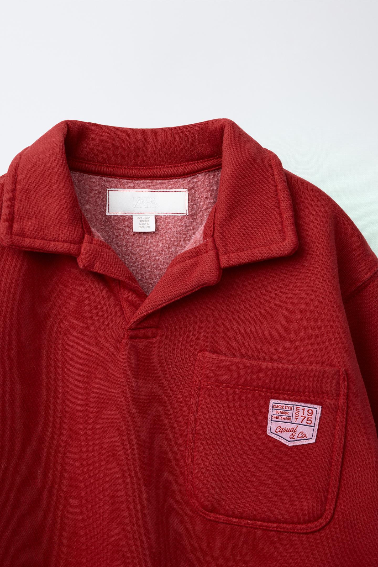 Детская толстовка Zara Polo Collar Pocket, цвет: Красный — фото 3