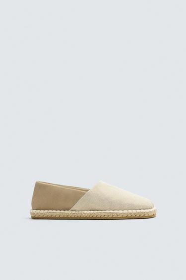 LEATHER AND FABRIC ESPADRILLES - Ecru by Zara