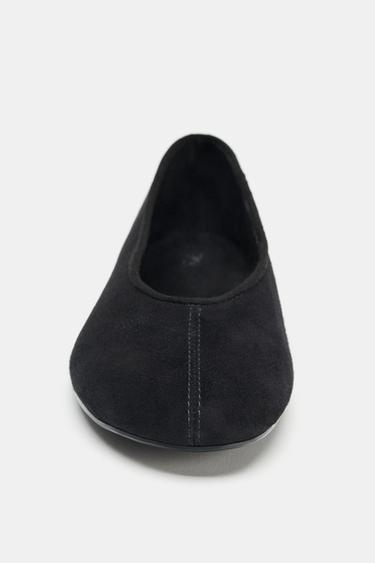 FLAT SUEDE BALLET FLATS - Black by Zara - Image 3
