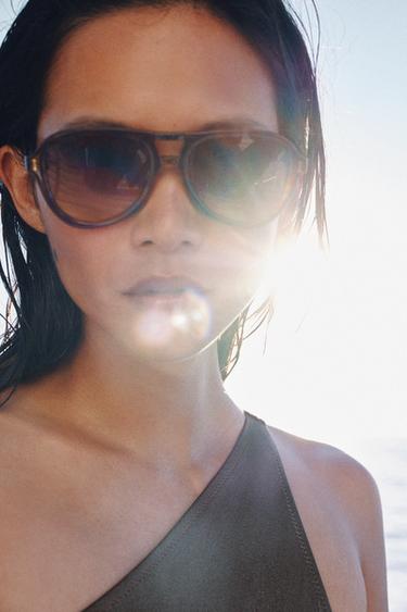 LUNETTES DE SOLEIL AVIATEUR EN ACÉTATE - Marron clair de Zara - Image 1