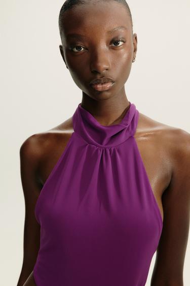 GATHERED HALTER LONG DRESS - Dark purple by Zara - Image 1