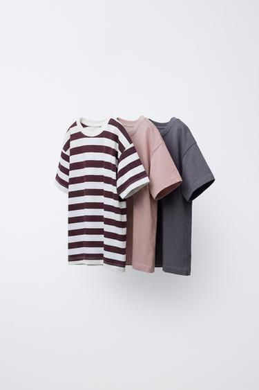 3-PACK OF STRIPED AND PLAIN T-SHIRTS - Dark aubergine by Zara - Image 0