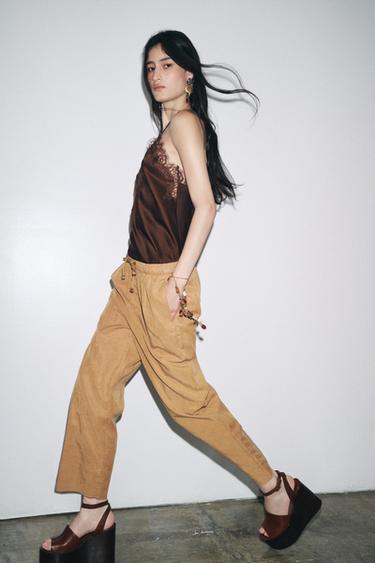 ZW COLLECTION WIDE LEG JOGGING TROUSERS - camel by Zara - Image 4