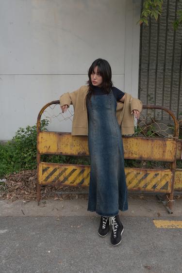 TRF 워싱 이펙트 데님 미디 원피스 - Zara 블루