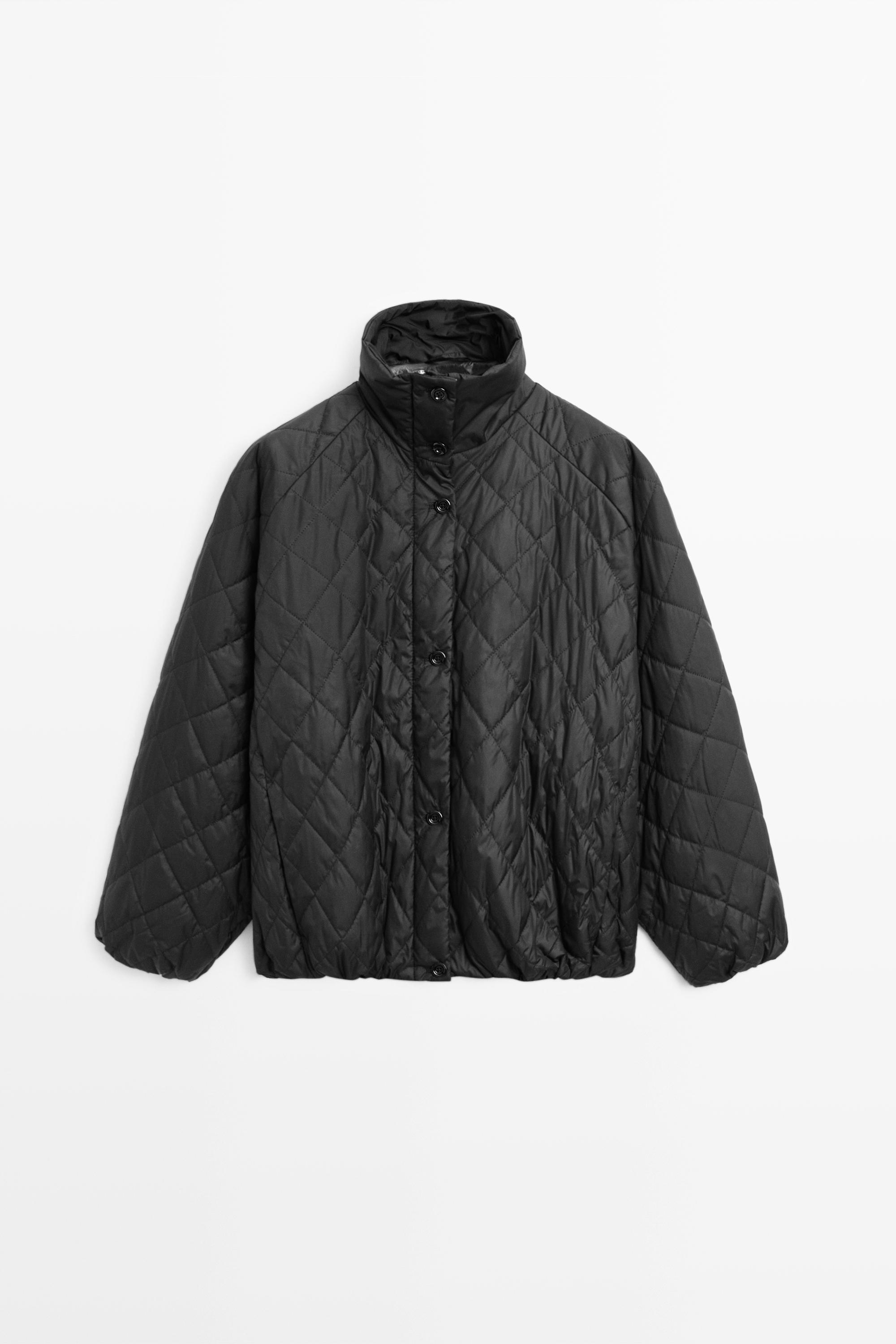 High neck quilted bomber jacket — Black