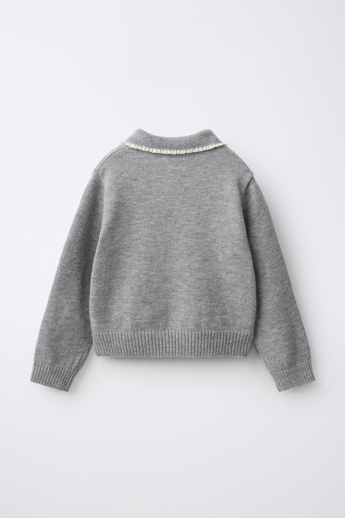Детский свитер Zara Lace Collar Knit, цвет: Серый — фото 2