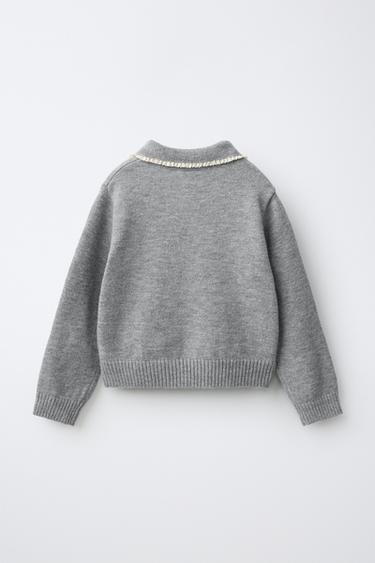 LACE COLLAR KNIT SWEATER — Mid-gray 2