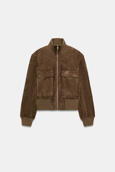 RIB HIGH-NECK BOMBER JACKET - Light beige by Zara