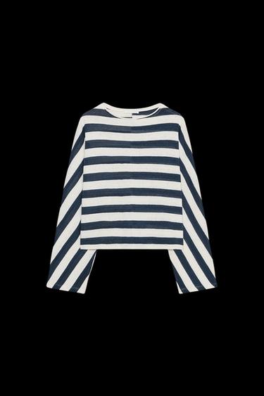 OBERTEIL GESTREIFT FLEDERMAUSÄRMEL - Marineblau / Weiß von Zara