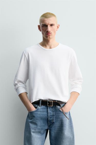 CAMISETA MANGA LARGA - Blanco de Zara