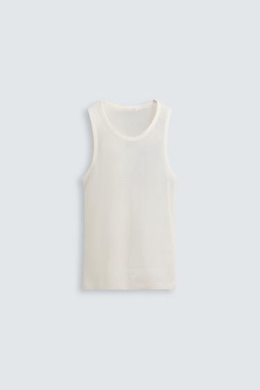 Zara OPEN WEAVE TANK TOP - White