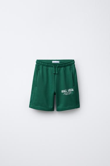 BERMUDA JOGGING COM TEXTO - Verde da Zara - Imagem 0