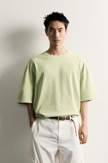 ウォッシュ加工スラブニット リラックスフィットTシャツグリーン/ブルーZaraのウォッシュ加工スラブニット リラックスフィットTシャツ - グリーン/ブルー 