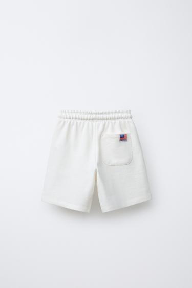 BERMUDA SHORTS WITH EMBROIDERED SLOGAN - Ecru by Zara - Image 1