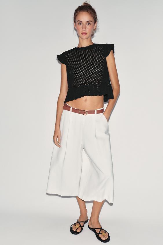 Zara OPEN-KNIT TOP - Black - Image 0