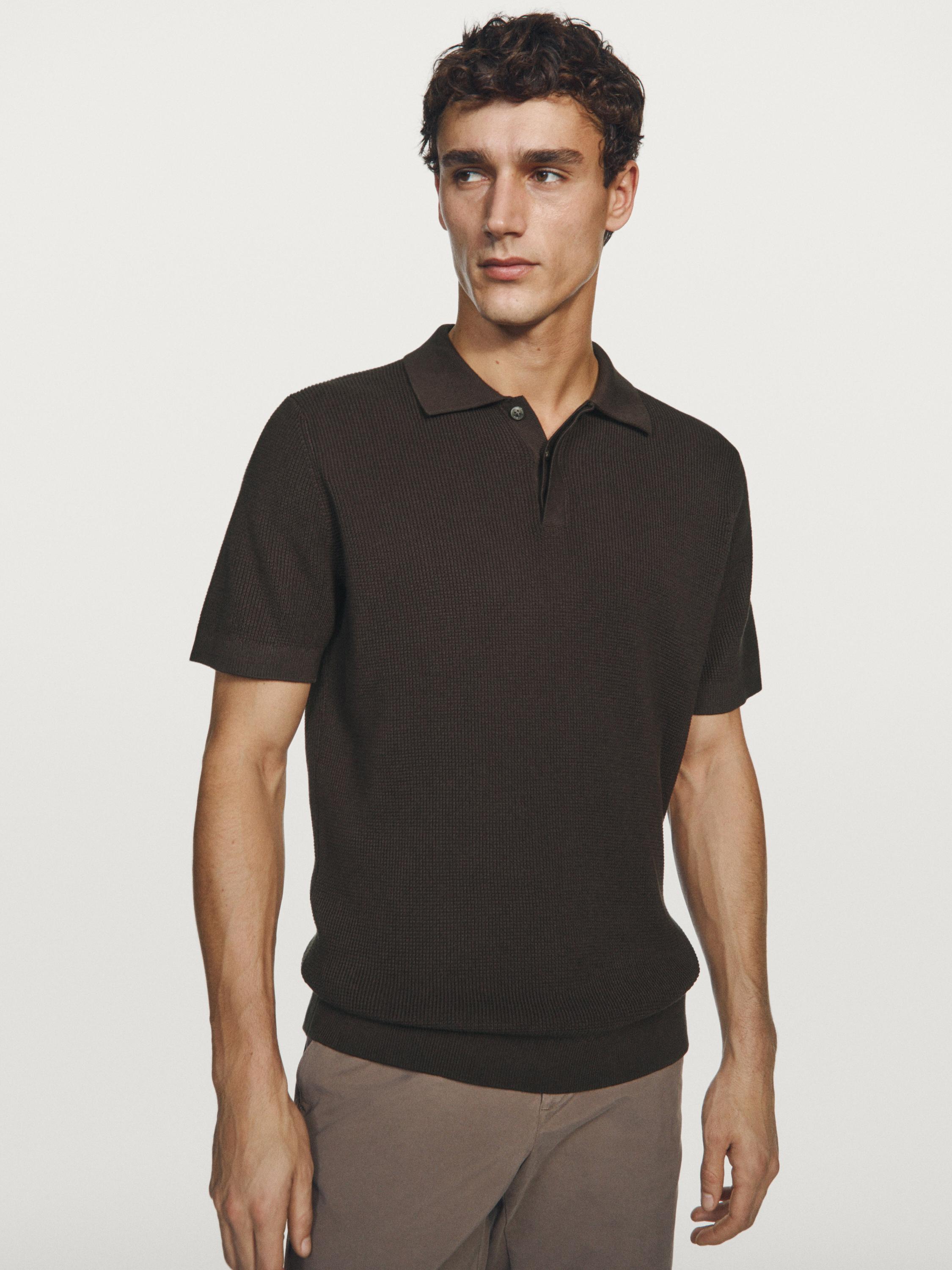 Textured cotton knit polo shirt