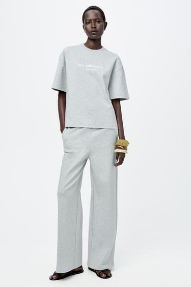 INTERLOCK WIDE-LEG TROUSERS - Grey marl by Zara - Image 0
