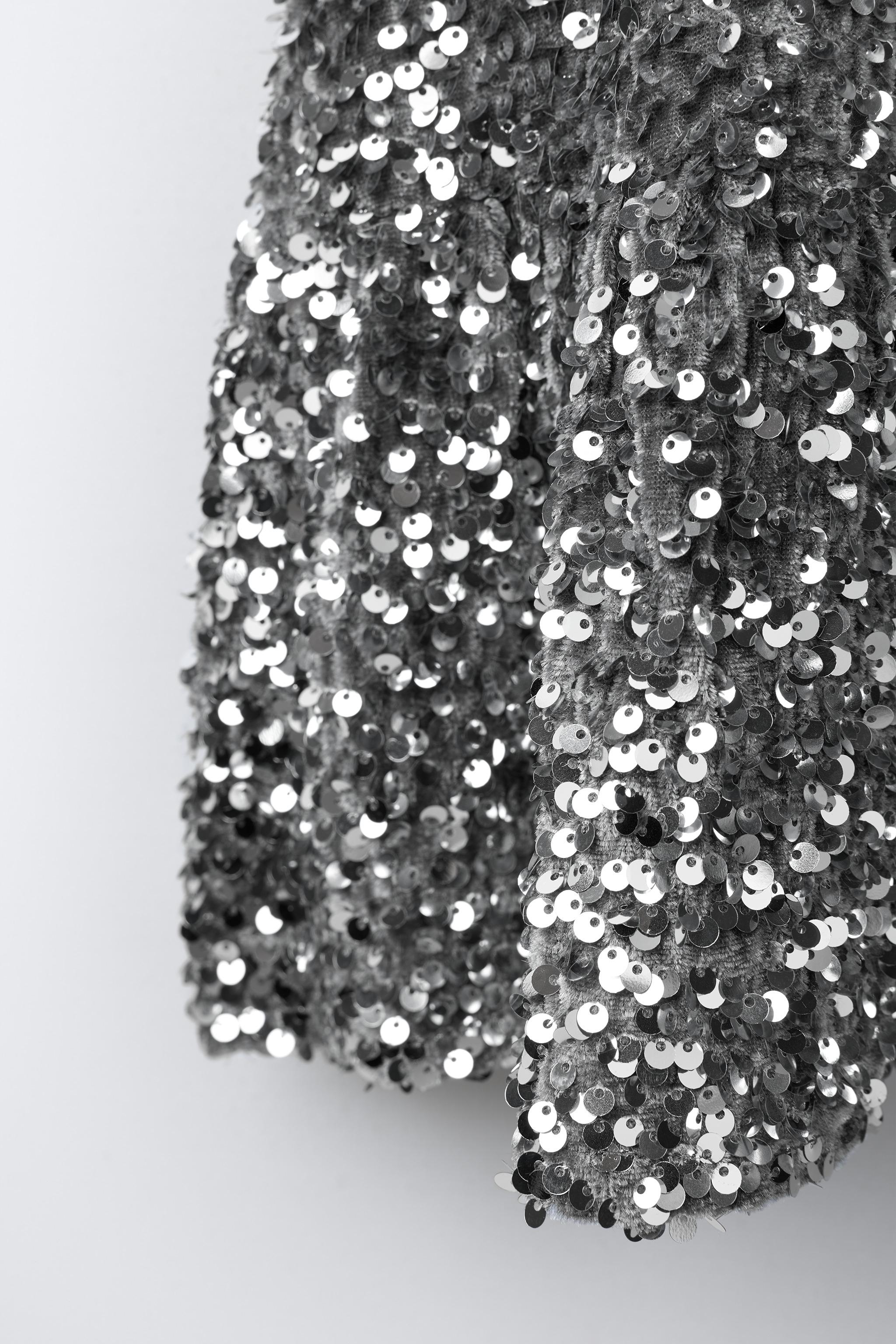 RUFFLED SEQUIN DRESS
