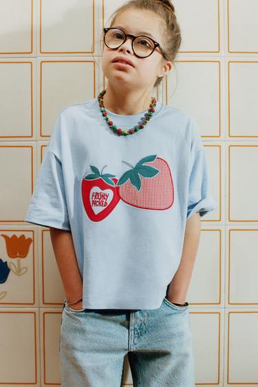 ФУТБОЛКА С НАШИВКОЙ «ПОМИДОРЫ» — ГОЛУБОЙ от Zara