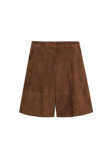 Zara Long suede leather Bermuda shorts - Brown