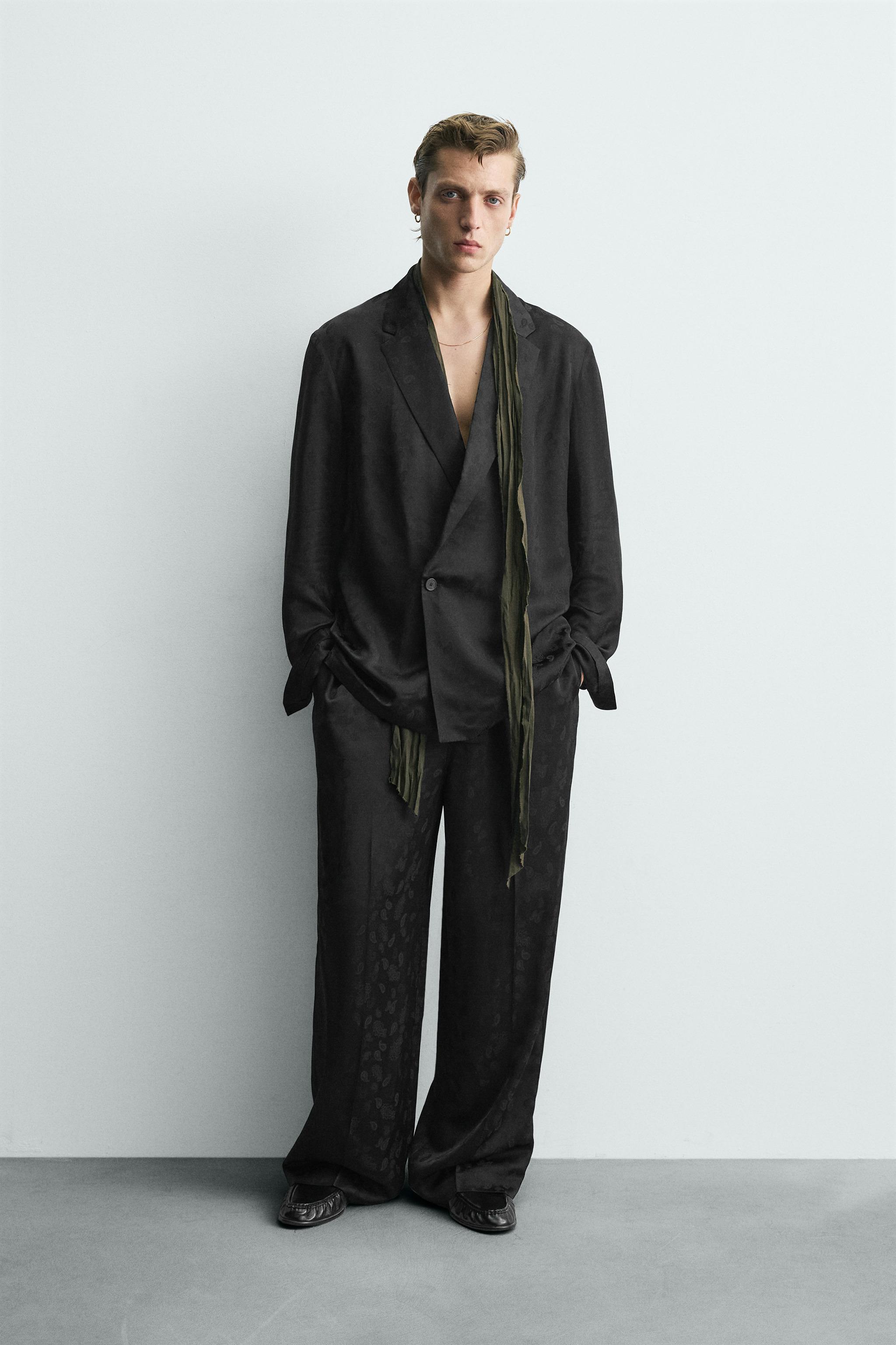 LIMITED EDITION PAISLEY JACQUARD FLOWY SUIT PANTS - Black | ZARA