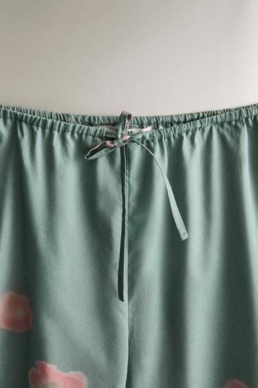 PANTALON COTON FLEURI - Vert / Bleu de Zara - Image 1