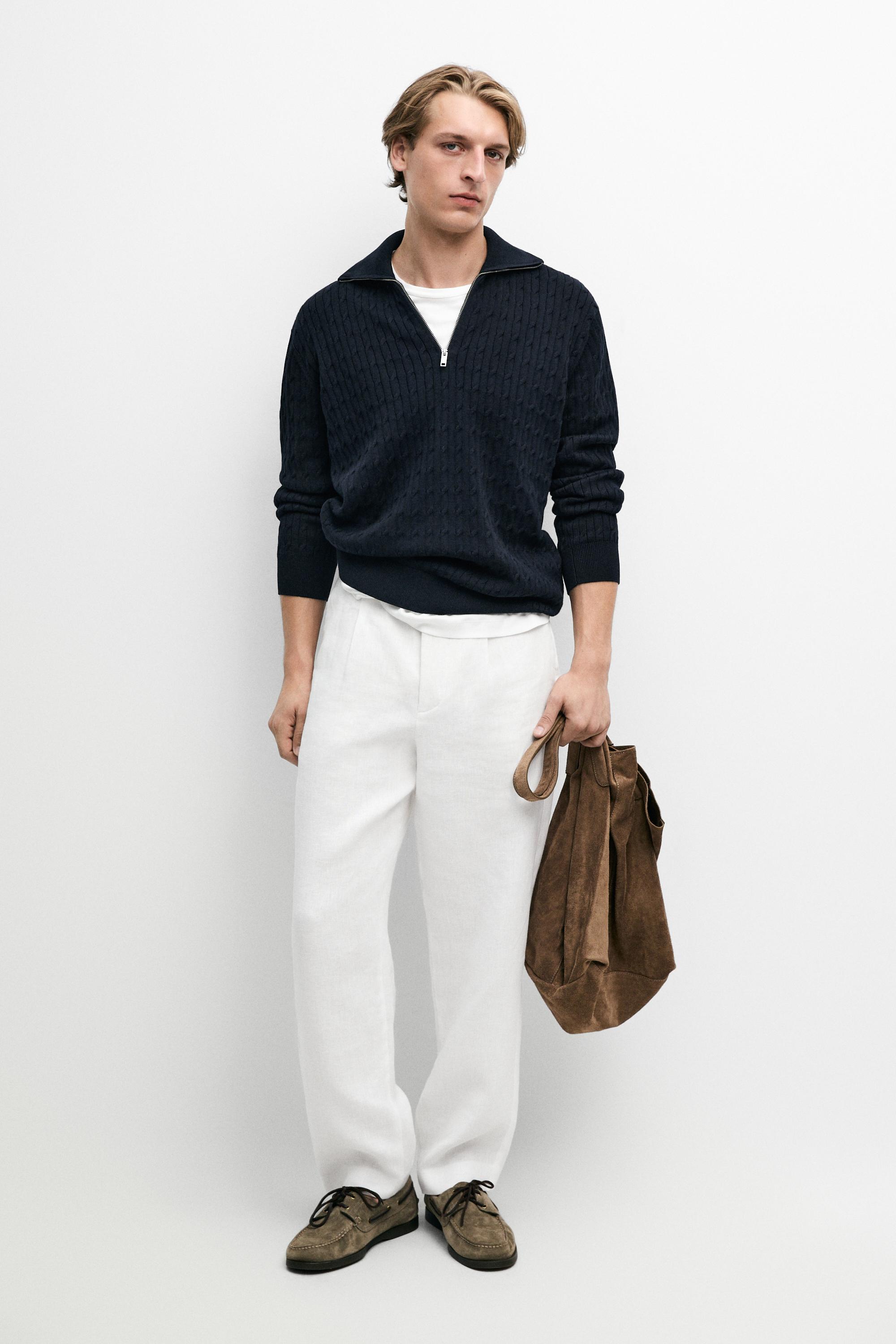 【まさ】 JETᗷOIᒪ ZIP Mock neck knit zip sweater - Navy blue | ZARA Canada