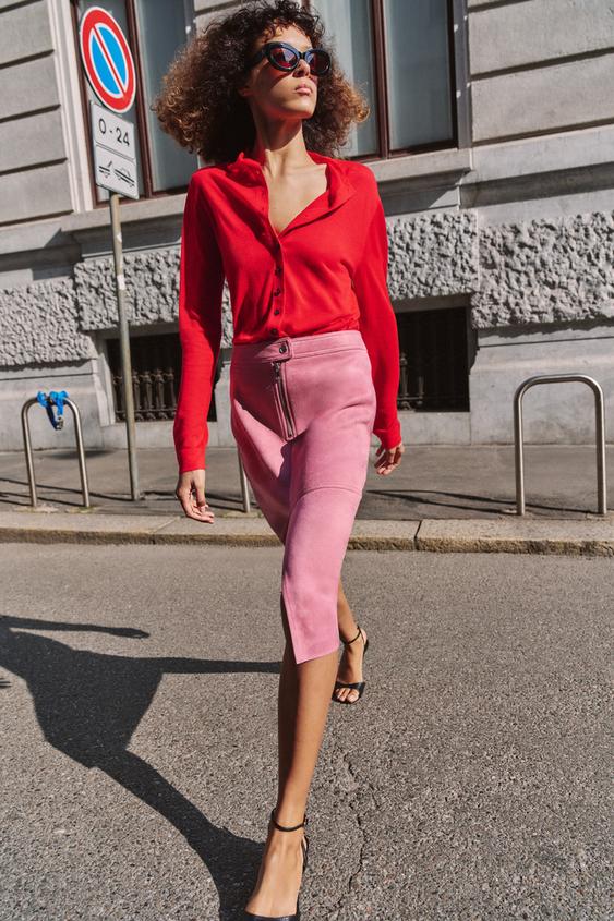 FAUX SUEDE MIDI SKIRT