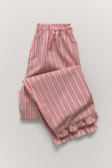 6-14 ANOS/ PIJAMA CAMISA COM LAÇOS E CALÇA LISTRADA - Rosa da Zara