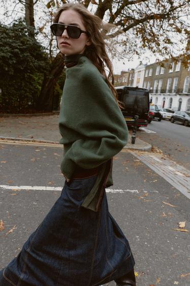 ASYMMETRIC KNIT JUMPER WITH CUFF DETAIL - Mid-green by Zara