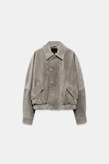 100% SUEDE LEATHER JACKET - Light grey by Zara
