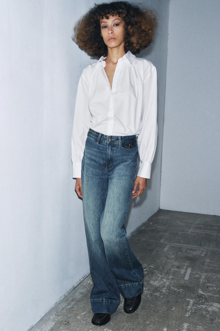 ZW COLLECTION FLARE HIGH-WAIST JEANS Blue ZARA UAE Dubai