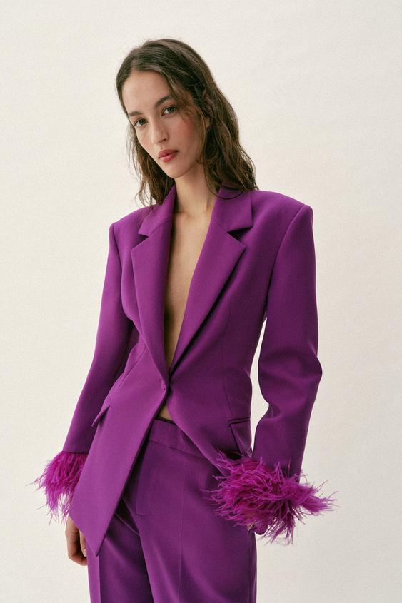 zara purple blazer dress NWT Zara Purple Velvet Dress Bejeweled Buttons Runway Must Style Jacket Blazer