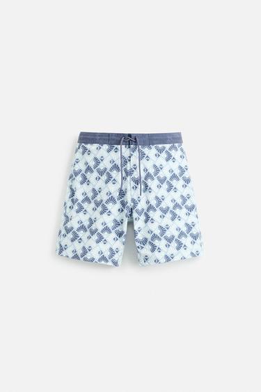 LONG GEOMETRIC PRINT SWIMMING TRUNKS - Sky blue by Zara
