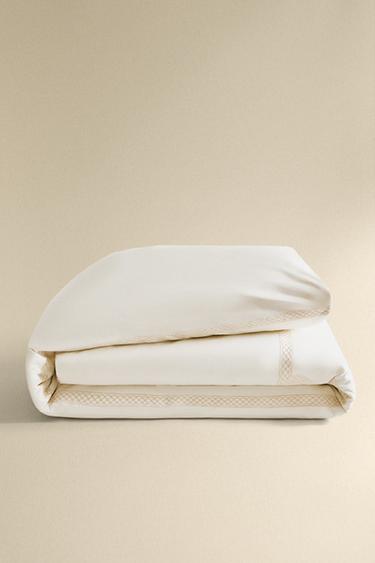 EMBROIDERED SATEEN DUVET COVER - Oyster-white by Zara - Image 4