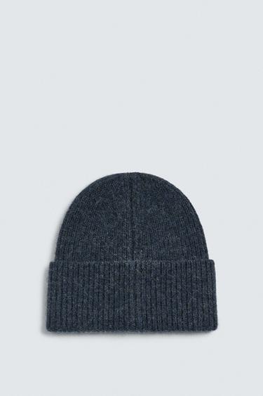 100% WOOL KNIT BEANIE - Navy blue by Zara