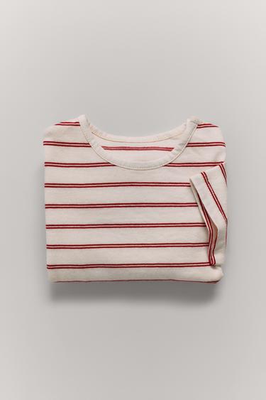 KNITTED STRIPED BODYSUIT - Light ecru by Zara